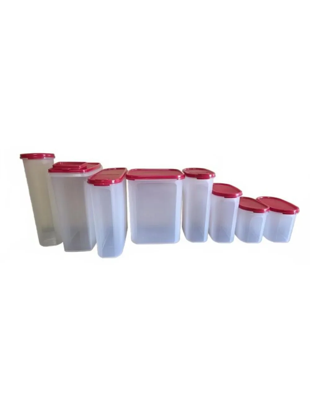 Tupperware Modular Mates Lot 8 Clear Sheer Red Lids Storage